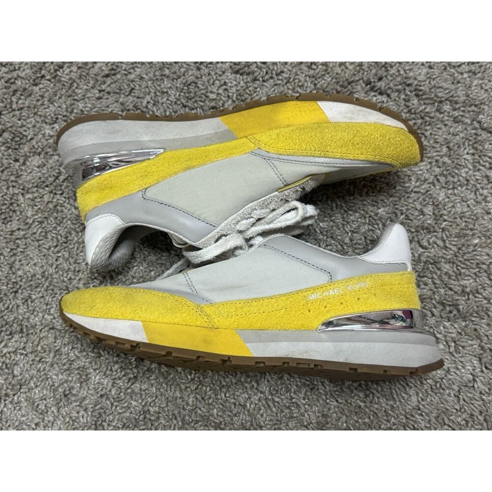 MICHAEL KORS Nova Colorblock Leather Trainer Sneaker Shoes Yellow White 6M - Picture 8 of 10